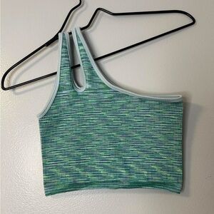 Green and Blue one shoulder sports bra